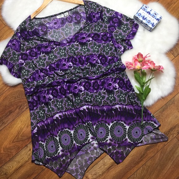 Cato purple floral printed v neck blouse - Picture 3 of 8